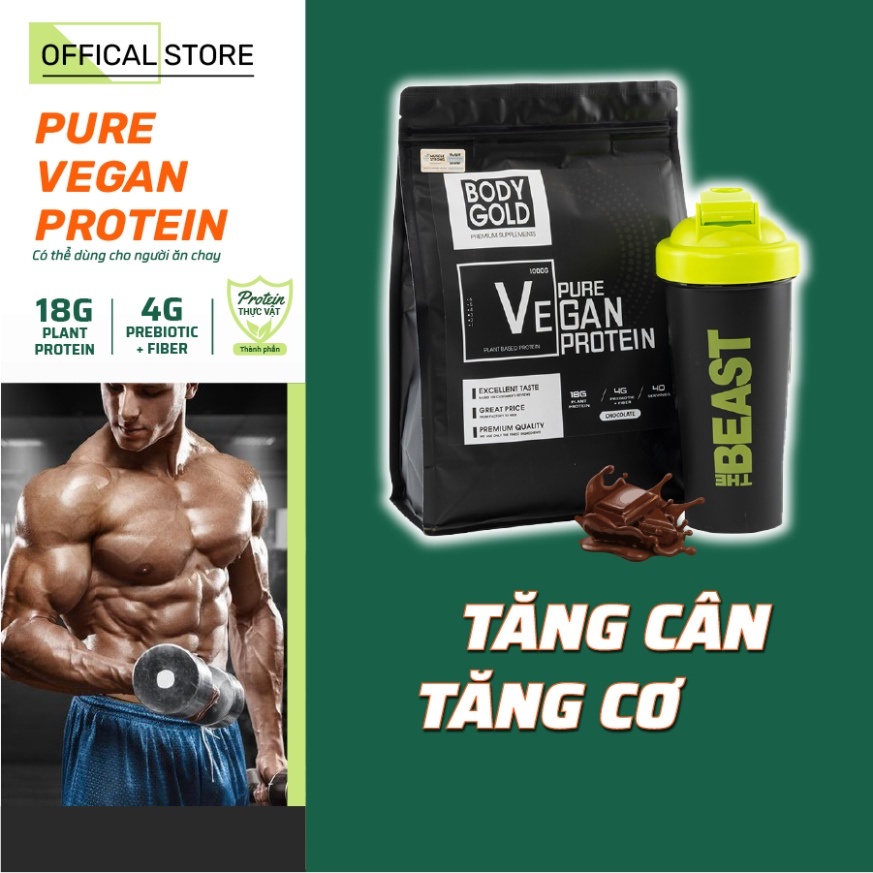Whey Vegan Protein- Sữa Thực Vật Tăng cân Tăng cơ Body Gold Túi 1kg + Tăng Bình Lắc 700ml