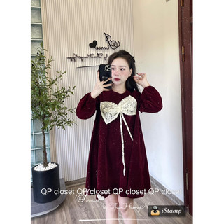 Váy Xuông Nhung Nơ Bling QP