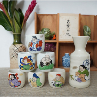Bộ bình ly uống sake gốm kutani nhật bản - gốm sứ nhật bản