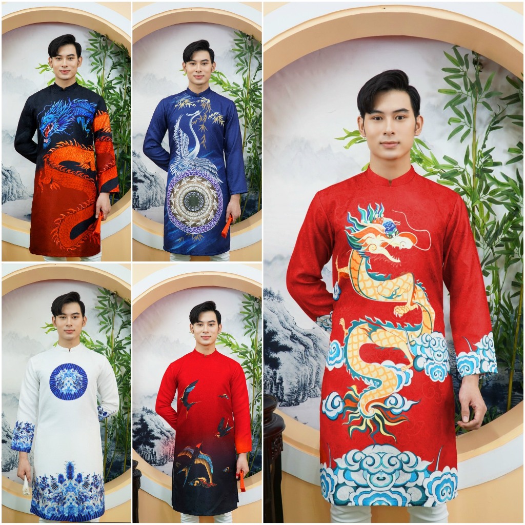 Áo dài cách tân nam cao cấp nhiều mẫu mã chất liệu gấm dày dặn có size lớn 50kg - 92kg tết 2024