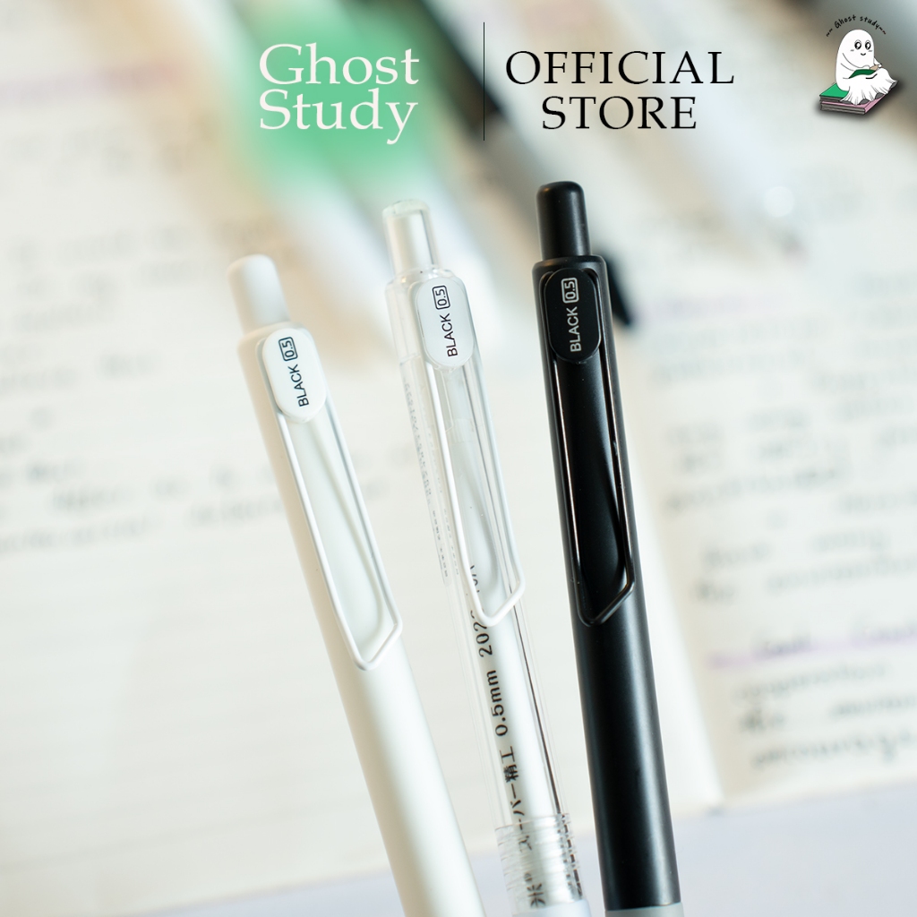 Bút bi bấm mực Gel Domi 911 đen/trắng/trong suốt Basic Ghost Study ngòi 0.5mm mực đen phong cách