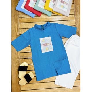 Áo dài cách tân bé trai chất linen