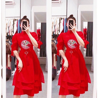 SHOP BÉ BÉO BIGSIZE- đầm đỏ nhiều tà mặc tết có kết nút