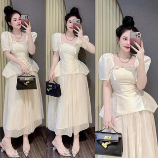 (SHOP NÀNG BÉO BIGSIZE 50KG ĐẾN 90KG) set đồ đi tiệc váy voan lưới midi