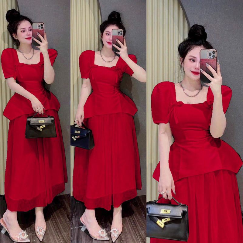 (SHOP NÀNG BÉO BIGSIZE 50KG ĐẾN 90KG) set đồ đi tiệc váy voan lưới midi