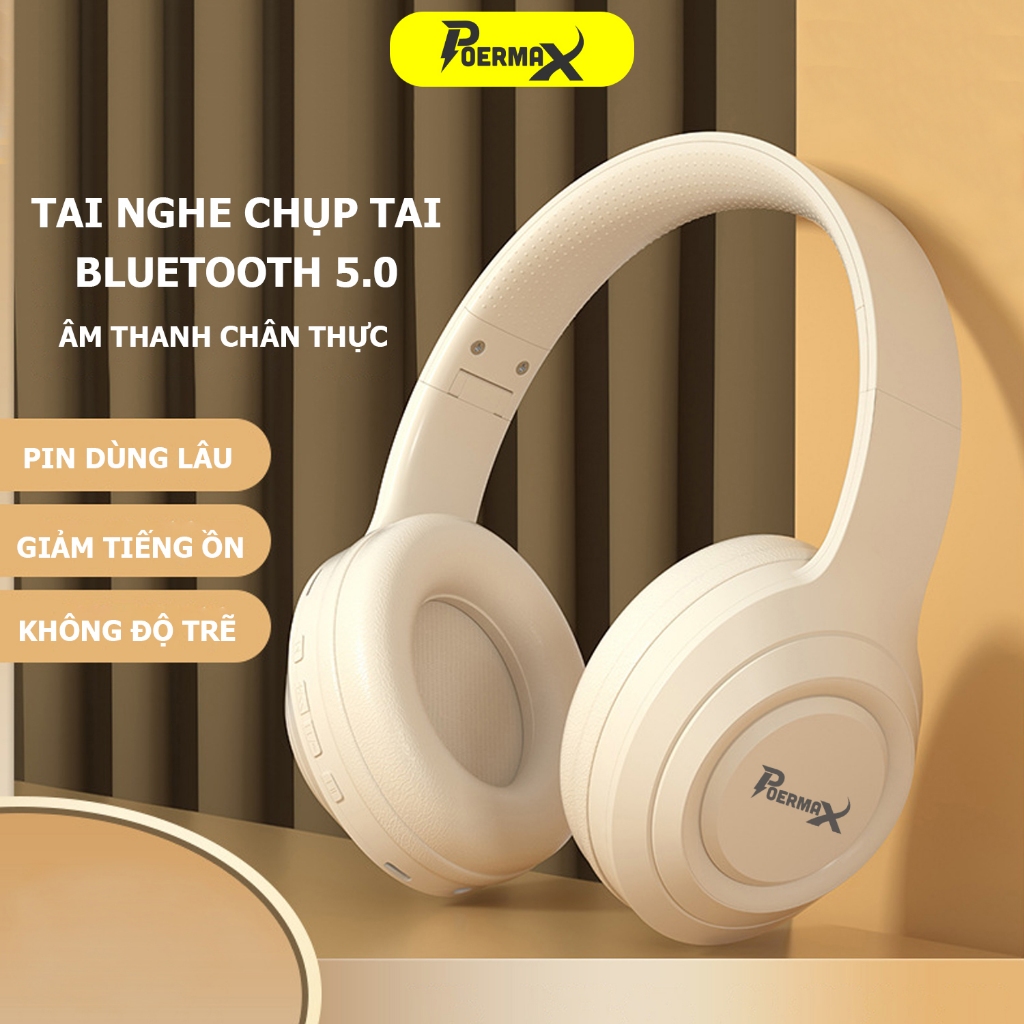 Tai nghe chụp tai bluetooth không dây Poermax DR58 có hỗ trợ đàm thoại rảnh tay, có giắc cắm vào máy tính 3.5 | BigBuy360 - bigbuy360.vn