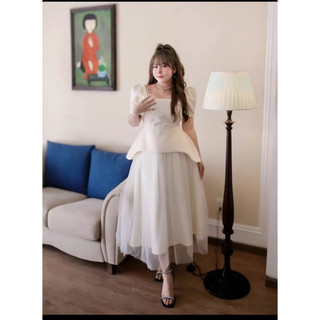 (SHOP NÀNG BÉO BIGSIZE 50KG ĐẾN 90KG) set đồ đi tiệc váy voan lưới midi