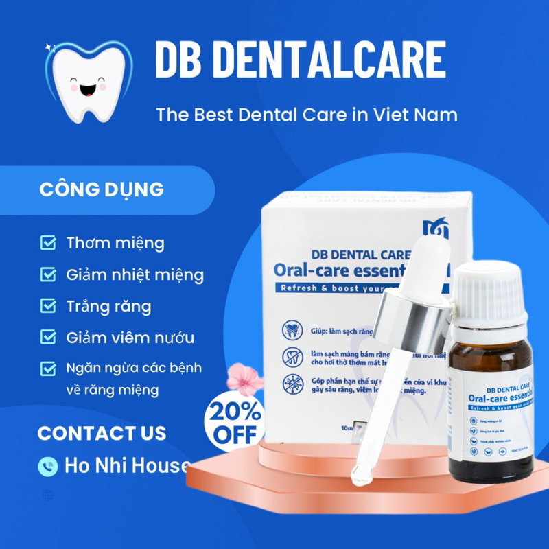 Tinh dầu răng miệng DB Dental Care 10ml, vệ sinh răng miệng cho hơi thở thơm mát.