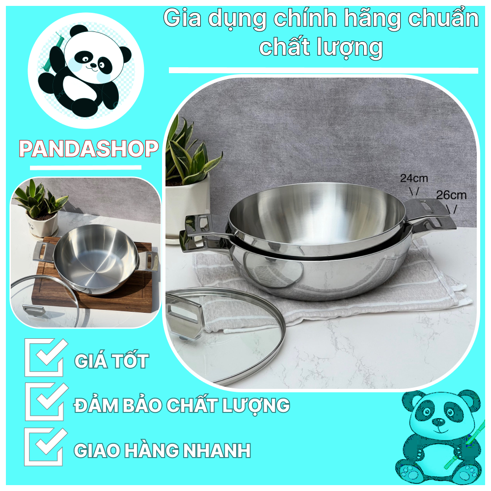 Chảo đúc inox sâu lòng Kaiyo, 2 quai, chảo lẩu có vung kính siêu xịn, nồi lẩu inox - Hàng chính hãng