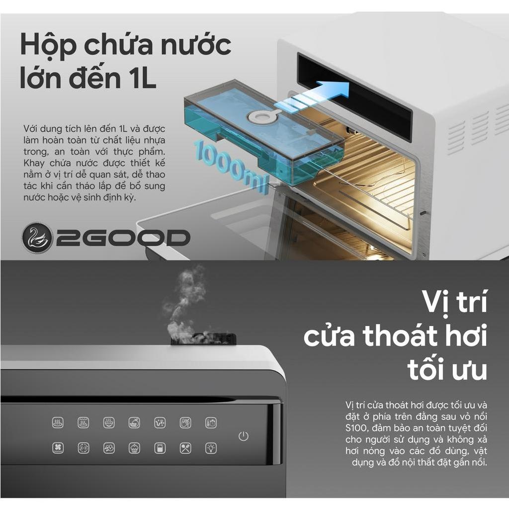Nồi Chiên Không Dầu Kèm Hấp CREEN 2GOOD S100- Dung tích 20L, Lồng tự đảo 360° - Hàng Chính Hãng- Bảo Hành 12 Tháng