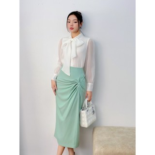 Áo Sơ Mi Nữ CCHAT Cổ Nơ Tay Dài Chất Voan Cao Cấp 23FDV2011ST