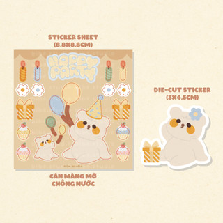 Bibe | Noonee Happy Party Sticker Sheet + Die-cut Sticker | Hình Dán Trang Trí Sổ Planner, Bullet Journal