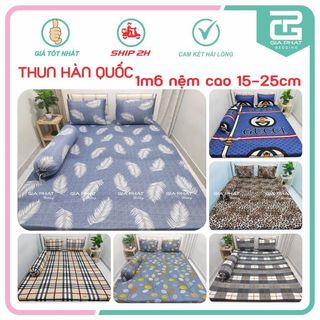 Bộ ga 1m6×2m nệm cao 17_27cm thun lạnh hàn quốc 4 món 1ga, 3 vỏ gối