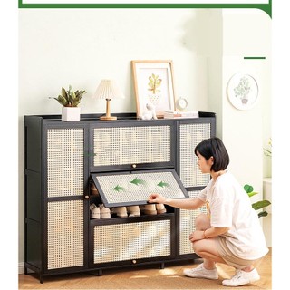 Tủ giày gỗ tre nhiều tầng để giày dép cửa gập thông mình kèm ngăn kéo, kệ để giày dép 5 tâng thiết kế nghệ thuật