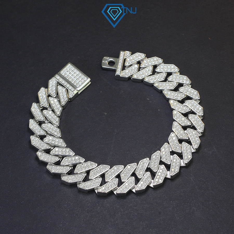 Lắc tay cuban đính full kim cương Moissanite xi bạch kim thiết kế tinh tế, bản 13mm sang trọng LTAM0004 - Trang Sức TNJ