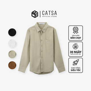 Áo sơ mi tay dài nam CATSA phối túi form Regular Kaki cotton mềm mại 11ASC071