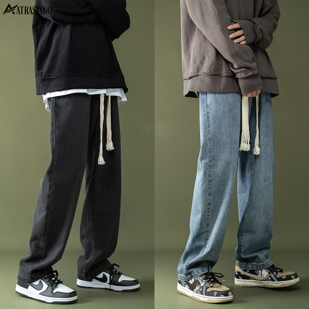 Quần jean ống rộng nam nữ cạp chun Unisex thương hiệu Atrastino. vải jean coton mềm mại, không phai màu.