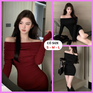   CÓ SIZE   Đầm Body Trễ Vai Đón Tết RANSHI Siêu Đẹp Màu Đỏ Đô Và Đen Tôn Dáng Sáng Da Váy Dày Dặn Hai Lớp 