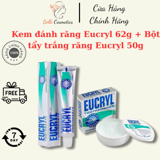 Combo Bột Tẩy Trắng Răng 50g + Kem Đánh Răng Làm Trắng Răng Hương Bạc Hà EUCRYL Tooth Paste Freshmint 62g