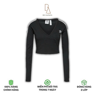 Chính Hãng Áo Thun Tay Dài Adidas Adicolor Classics Crop Long Sleeve Đen Trắng IB7312