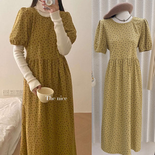 Váy nhung tăm hoa nhí kiểu dáng babydoll trẻ trung năng động