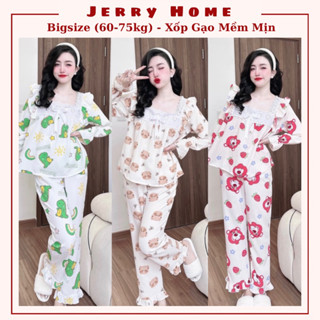 Đồ Bộ Bigsize 60-75kg, Pijama Đồ Ngủ Nữ Tay Dài Quần Dài Cổ Bèo Chất Liệu Đũi Xốp Mềm Jerry Home