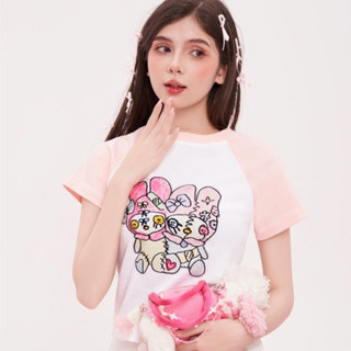 Áo Baby Tee In Hoạ Tiết Raglan Hồng TUI ICONIC