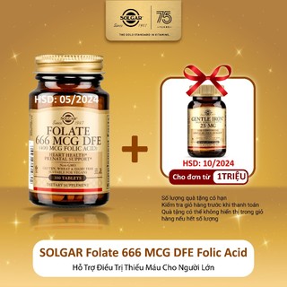 Viên Uống Solgar Folate 666 MCG DFE Folic Acid - Bổ Sung Hồng Cầu, Lọc Máu Cho Người Lớn