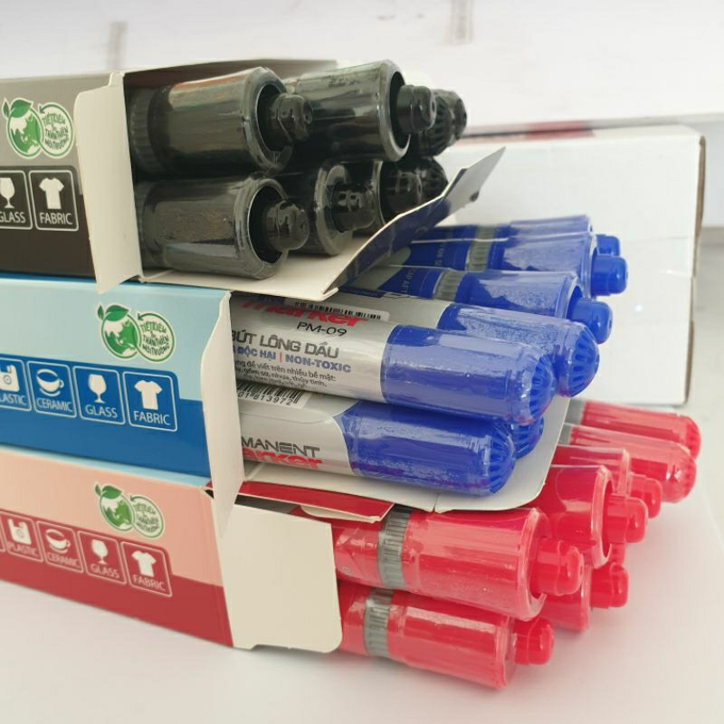 Bút lông dầu Thiên Long PM-09, 2 đầu bơm mực, nét to 6.0mm và nhỏ 0.8mm