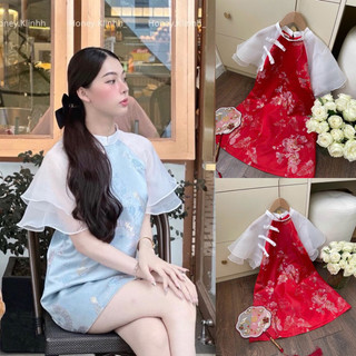 Bigsize Đầm tết cổ tàu voan hoa cực xinh 55-95kg