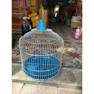 Lồng chim tròn xi trắng nan khít nuôi nhiều loại chim