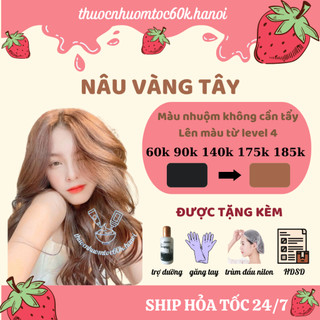 Thuốc nhuộm tóc màu Nâu Vàng/Nâu Vàng Nhạt kèm oxy trợ dưỡng găng tay