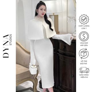Set váy body dáng dài hở lưng 𝐀𝐒𝐇𝐘𝐋𝐄𝐘 phối áo choàng dạ đính cổ lông (Váy body mặc được hai kiểu)