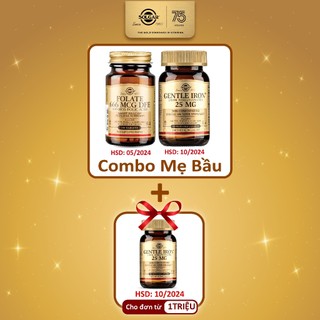 Combo mẹ bầu - solgar acid folic + gentle iron bổ sung sắt, tạo hồng cầu, bổ sung dinh dưỡng mẹ và thai nhi