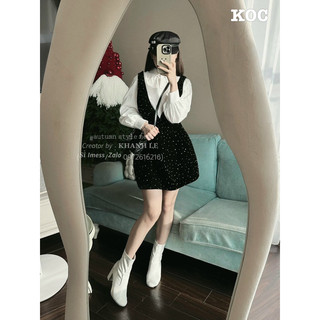 Sét sơmi kèm yếm nhung đính đá hàng đẹp QC