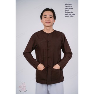 Bộ áo bà ba nam phối áo cate nâu+ Quần cate trắng - Có bộ bà ba Bigsize