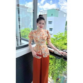 BỘ BÀ BA NỮ TAY BÚP NÚT NGỌC VẢI LỤA MANGO