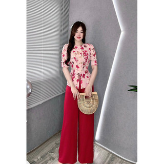 BỘ BÀ BA NỮ TAY BÚP NÚT NGỌC VẢI LỤA MANGO