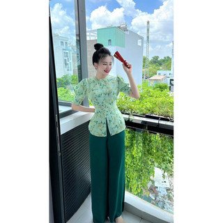 BỘ BÀ BA NỮ TAY BÚP NÚT NGỌC VẢI LỤA MANGO