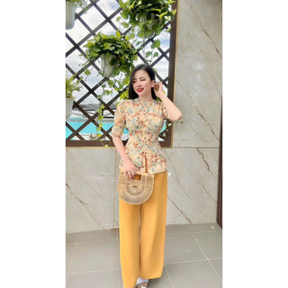 BỘ BÀ BA NỮ TAY BÚP NÚT NGỌC VẢI LỤA MANGO