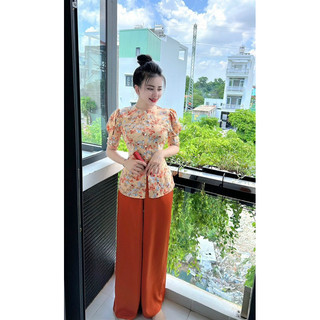 Bộ bà ba nữ tay búp nút ngọc vải lụa mango