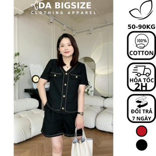 Da bigsize - Set Đồ Nữ Bigsize Kiểu Viền Trắng 2 Nắp Túi Kèm Quần Đùi Chất Cotton Che Khuyết Điểm Cho Người Mập 50.90kg