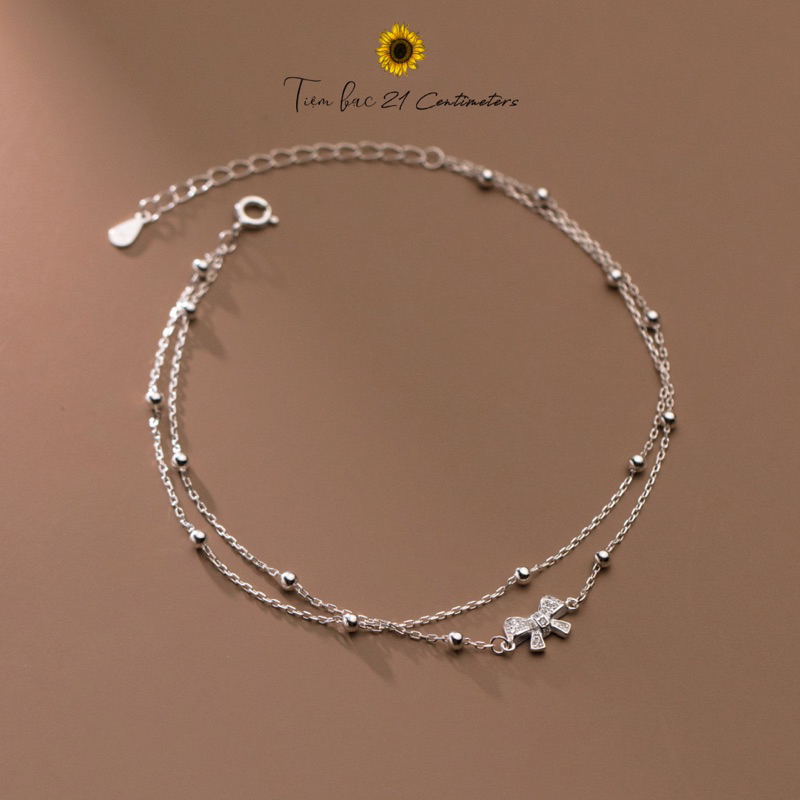 Lắc chân bạc Kép nơ nhỏ đính đá, Lẵc chân Tiệm bạc 21Centimeters