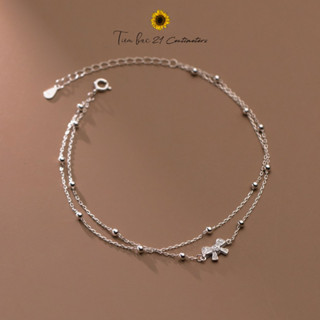 Lắc chân bạc Kép nơ nhỏ đính đá, Lẵc chân Tiệm bạc 21Centimeters