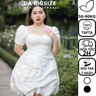 DA BIGSIZE - Đầm Nữ Đầm Dự Tiệc , Váy Nữ Bigsize Cúp Ngực Tay Ngắn Phối Hoa 3D Chất Tafta Xịn Sò Cho Người Mập 50-90kg