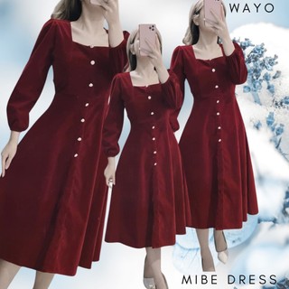 [Mibe Dress] Đầm WAYO thiết kế nhung cổ vuông phối nút mặc Tết xinh đẹp