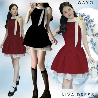 [Niva Dress] Đầm WAYO thiết kế nhung cổ nơ voan cao cấp dự tiệc sang trọng mặc Tết xinh đẹp
