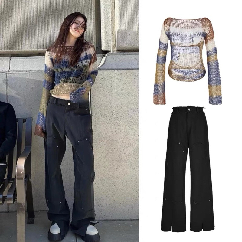 [SẴN S] Quần jeans màu đen Han So Hee mặc trong MV Seven