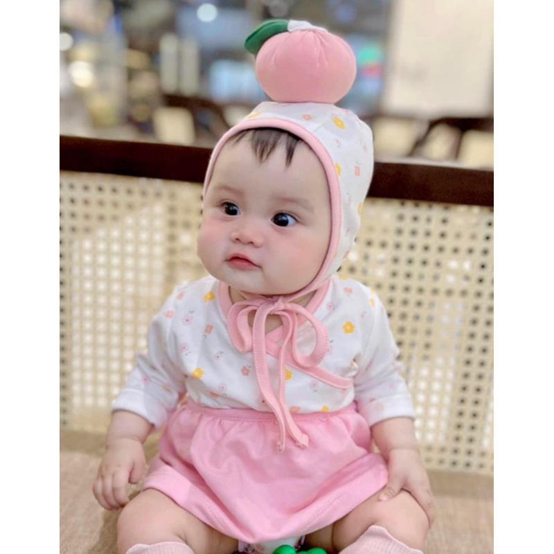 Body suit dài tay kèm mũ chất liệu cotton hàng Hàn cho bé