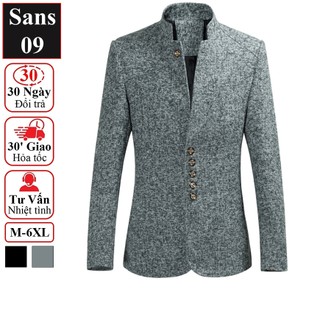 Áo blazer nam hàn quốc dáng ngắn Sans09 khoác chất dạ nhẹ cổ tàu bigsize to XXL XXXL XXXXL 4XL 5XL 6XL 90KG 100KG 110KG